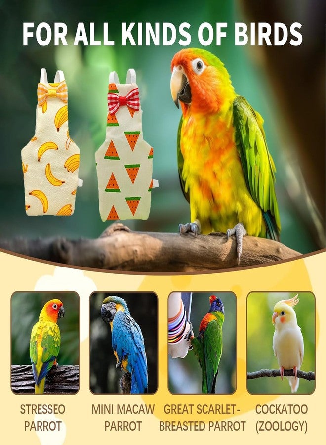 سكويشي طقم حفاضات للطيور مكون من قطعتين للببغاء، طقم حفاضات للببغاء بنقوش الموز والكرز، قماش ناعم للطيور المنزلية، تصميم خفيف الوزن للسفر والنظافة المنزلية (أصفر وأحمر، مقاس كبير، قطعتان) - Image 4